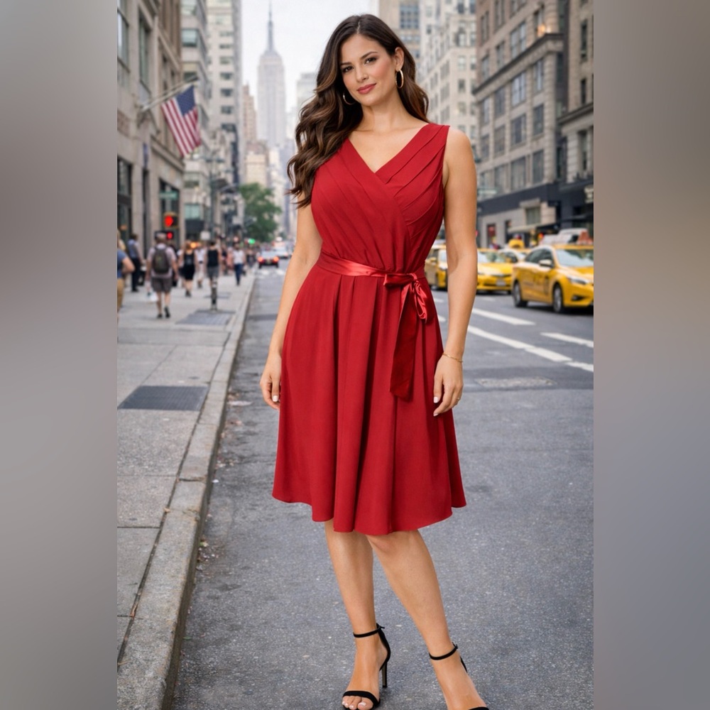 Adrianna Papell Dress Red 12 A Line Dress Side Zip Sleeveless Career Party